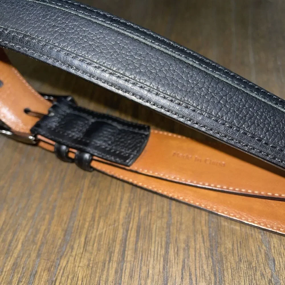 Johnston & Murphy Black Leather Dress Belt Size 40 Silver Buckle